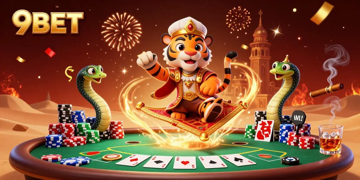 Experience the vibrant world of 9BET with a 3D casino illustration featuring exciting gaming elements.