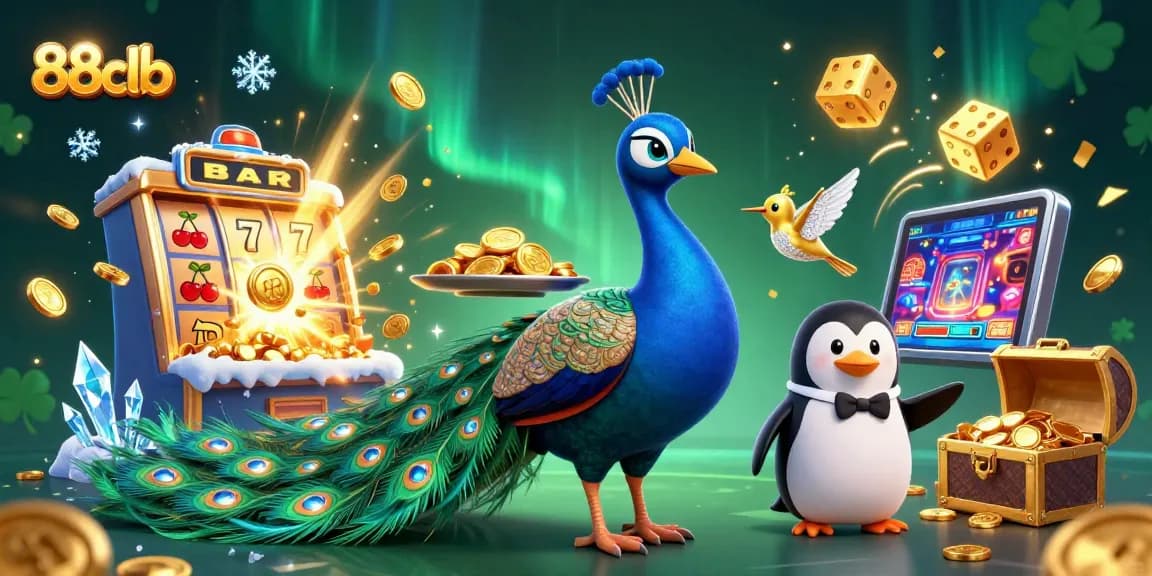 Experience excitement at 88clb with a vibrant 3D illustration showing casino elements and jackpot winning.