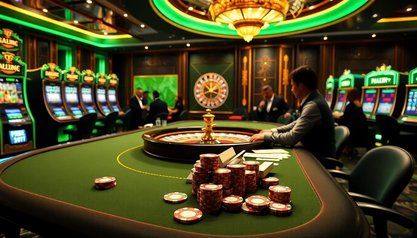 Engaging scene of a luxury casino showcasing XX 88 gaming tables and vibrant slots.