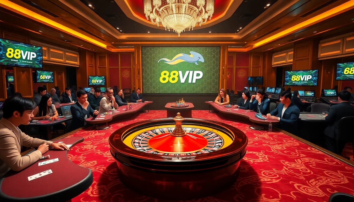 Exciting gameplay at 68VIP casino featuring roulette and poker tables
