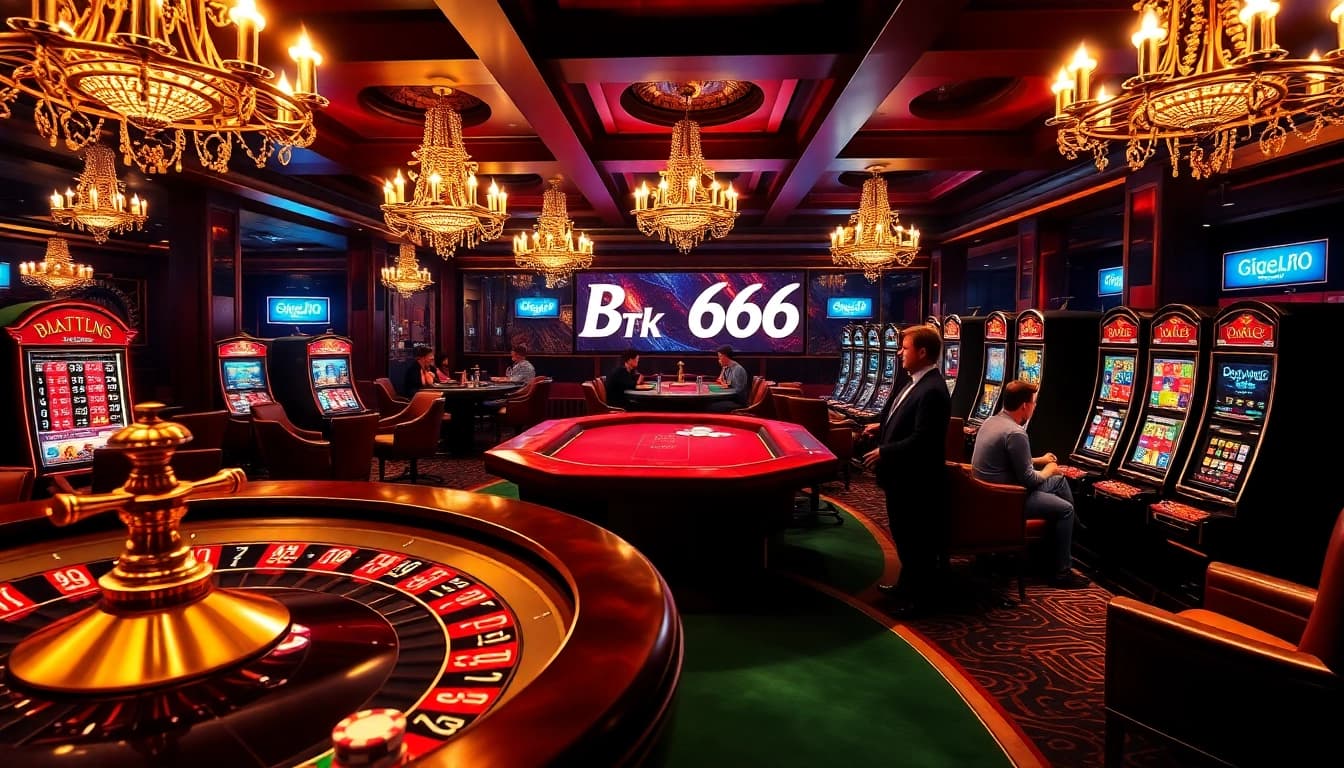 BDTK66 players strategizing with poker chips and roulette in an upscale casino scene.