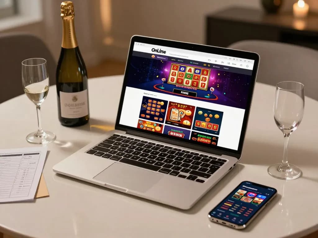 Engaging in online gambling with 789win on a modern laptop, showcasing various casino games.