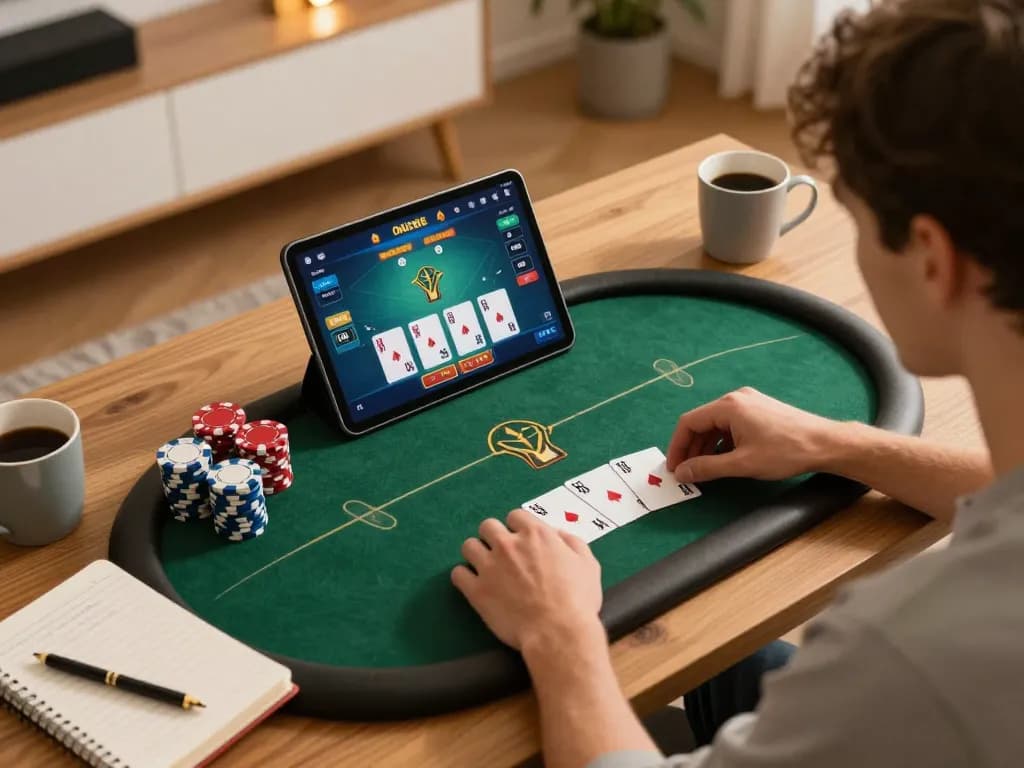 Engaged player analyzing betting strategies on the dh88 link online poker interface.