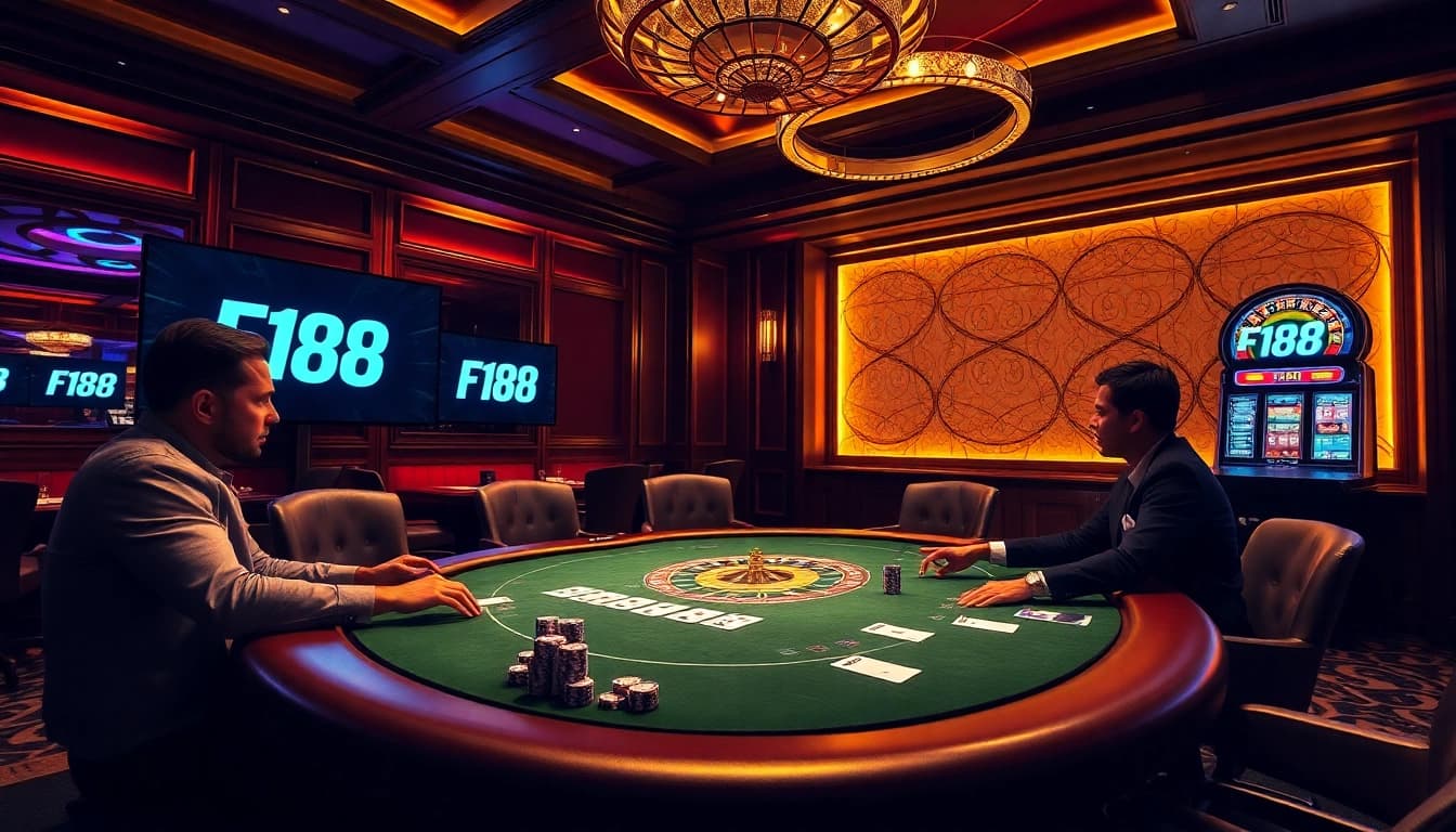 Experience high-stakes action at F168 casino with poker gameplay and vibrant atmosphere.