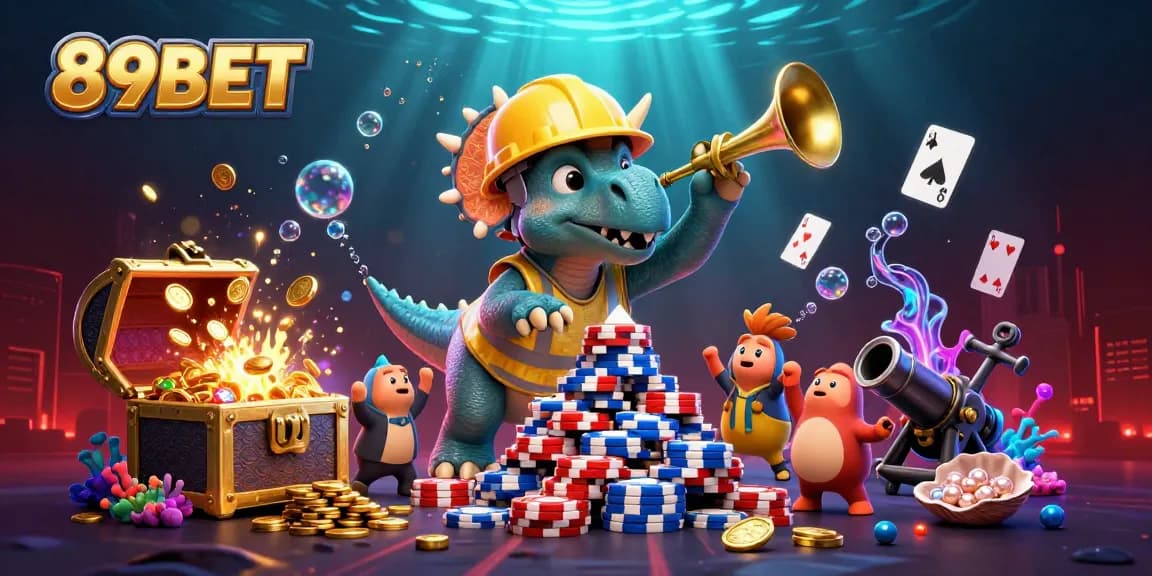 Experience thrilling gameplay at 89BET with a dynamic 3D casino illustration featuring exciting elements.