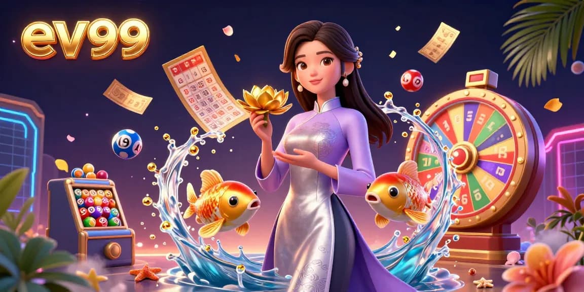 Experience the vibrant energy of ev99 in an immersive casino scene filled with dynamic lottery elements.