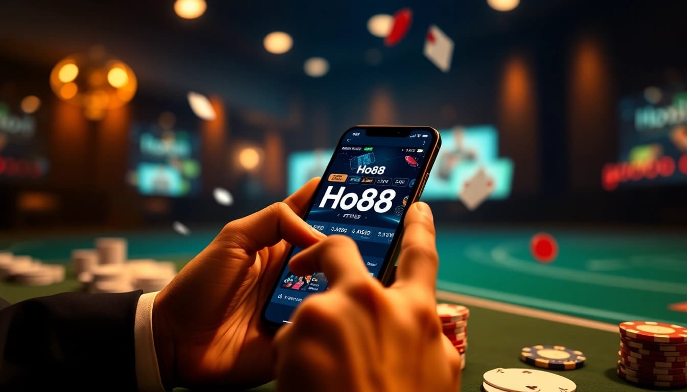 Ho88 online gambling app interface on a smartphone showcasing sports betting excitement and user-friendly design.