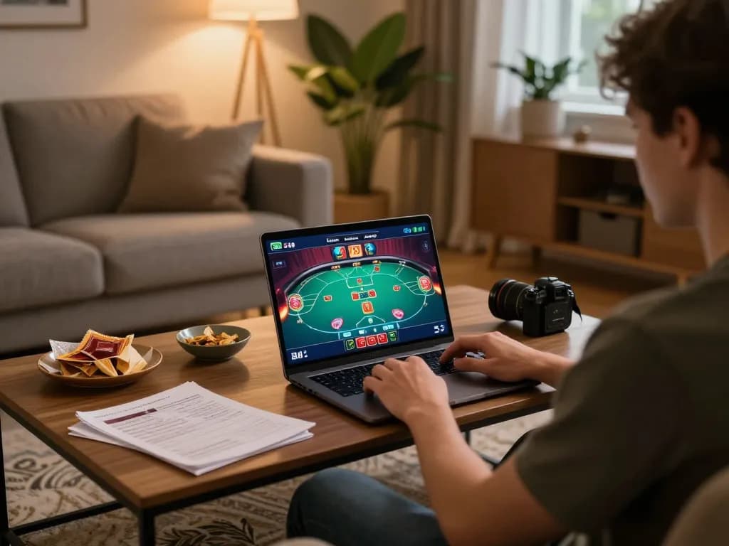 Engaging in online poker at home on 78winvina with vibrant gaming interface.