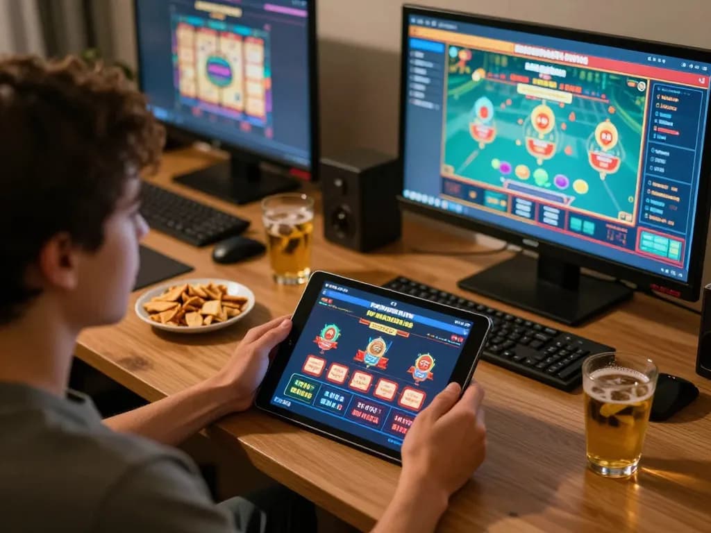 Engaged user playing on Plataforma DW8, enjoying online casino games with a cozy setup