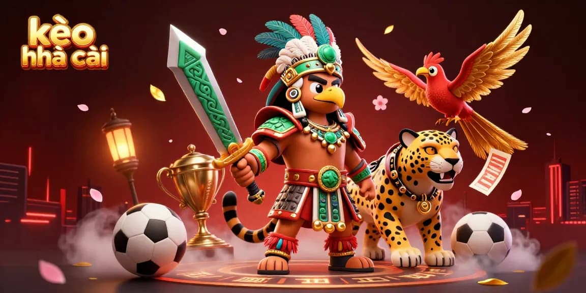 Experience kèo nhà cái dynamics with 3D warriors amid betting symbols and vivid lighting in a vibrant casino scene.