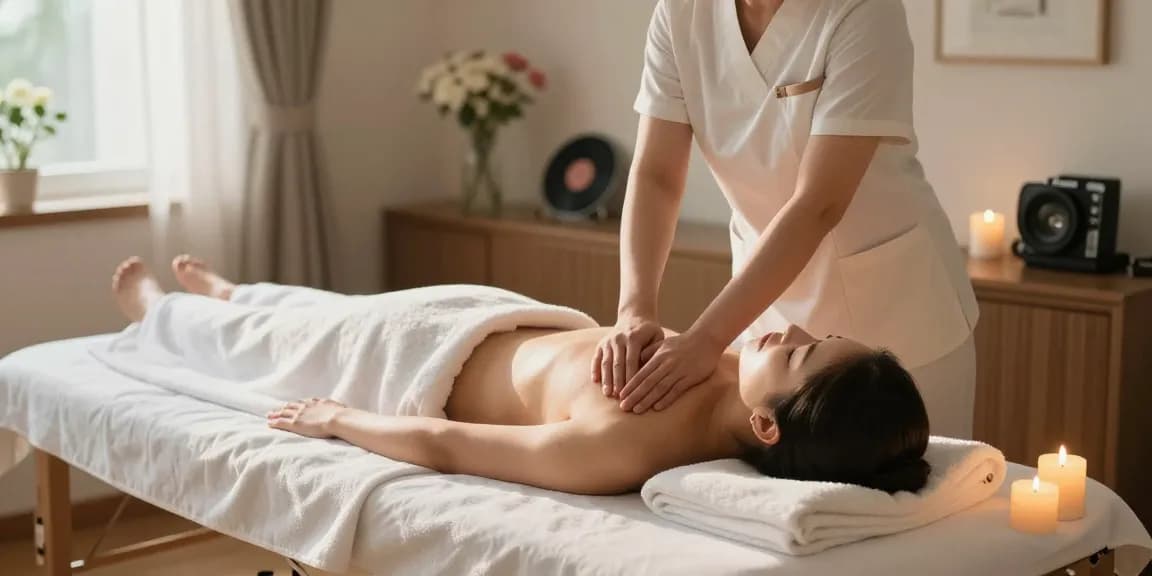 Professional 동대문출장마사지 in a tranquil home setting with soothing decor and serene atmosphere.