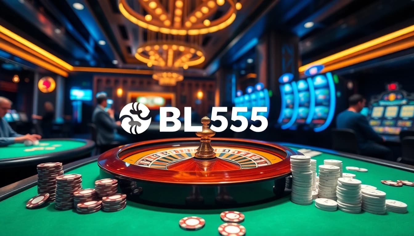 Experience the excitement of BL555 with a modern casino atmosphere featuring roulette and poker tables.