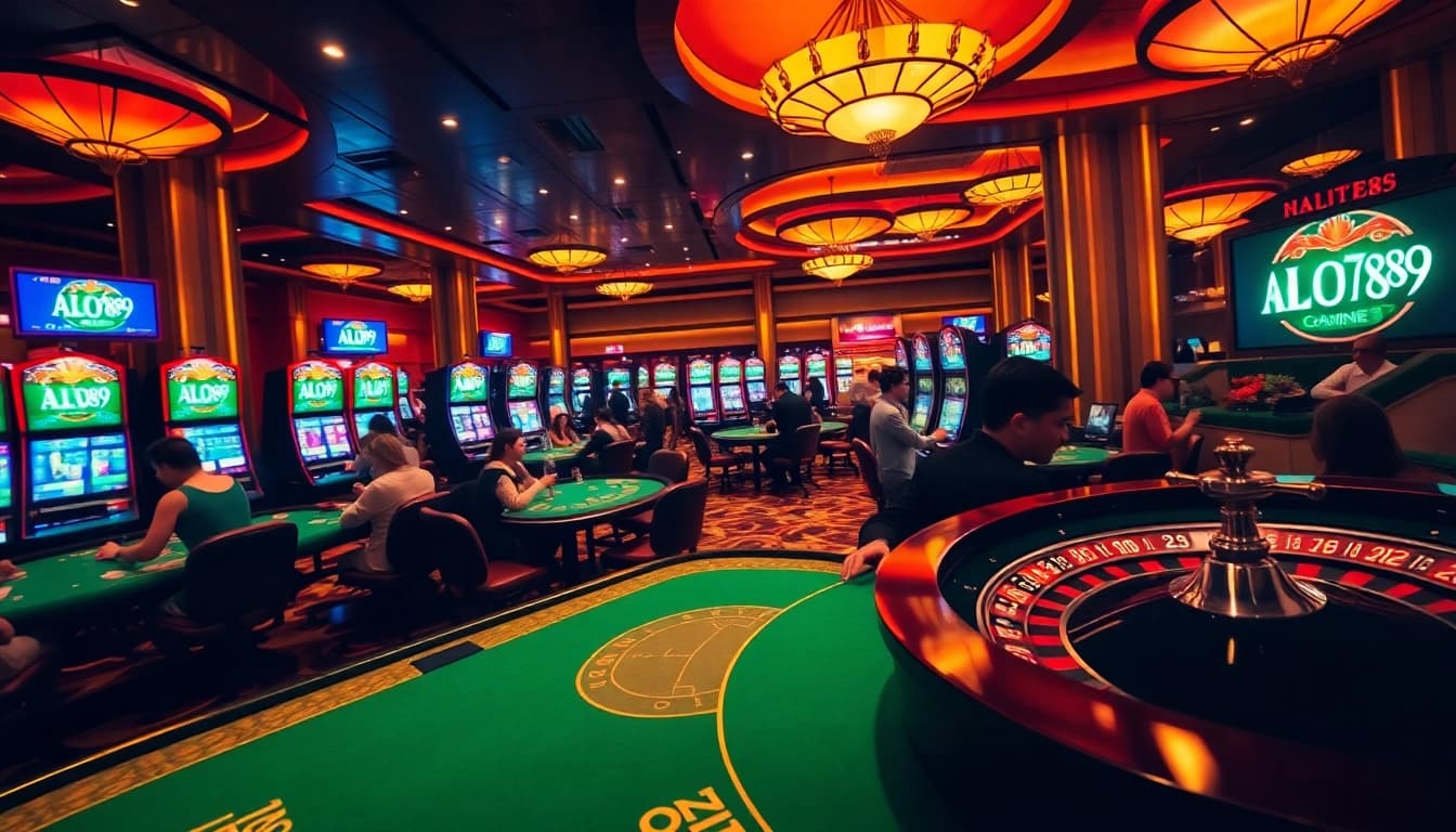 Engaging online casino scene showcasing ALO789 with vibrant tables and players.
