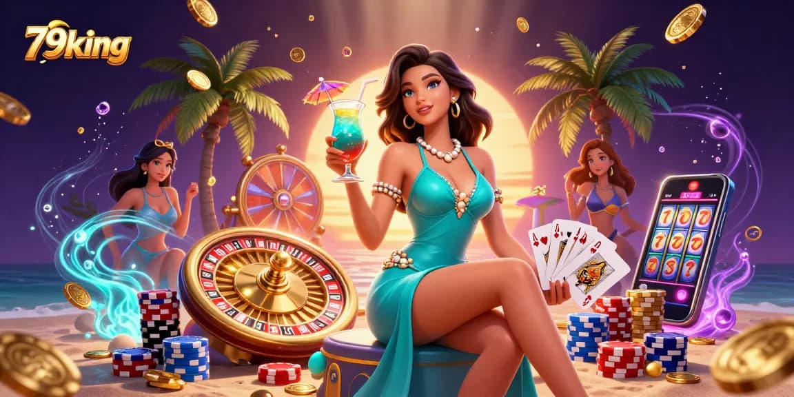 Experience thrilling moments at 79king with a glamorous scene featuring a casino resort and dynamic gaming elements.