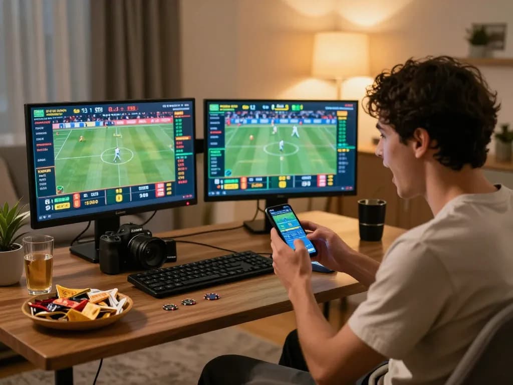 Exciting online sports betting action at ok365 with player engaging on smartphone.