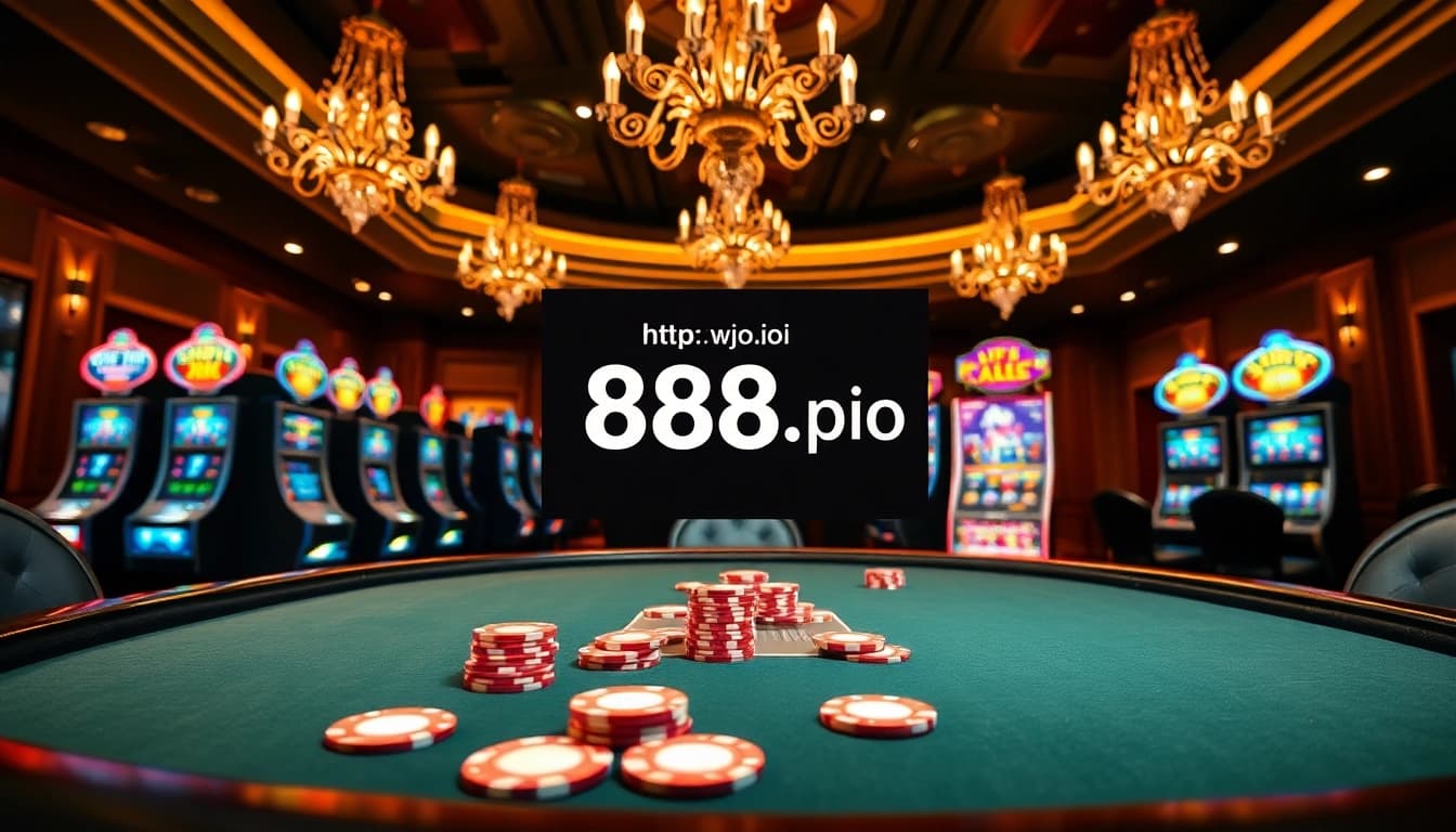 Experience vibrant casino gameplay with https://888p.io/ showcasing poker chips and slot machines.