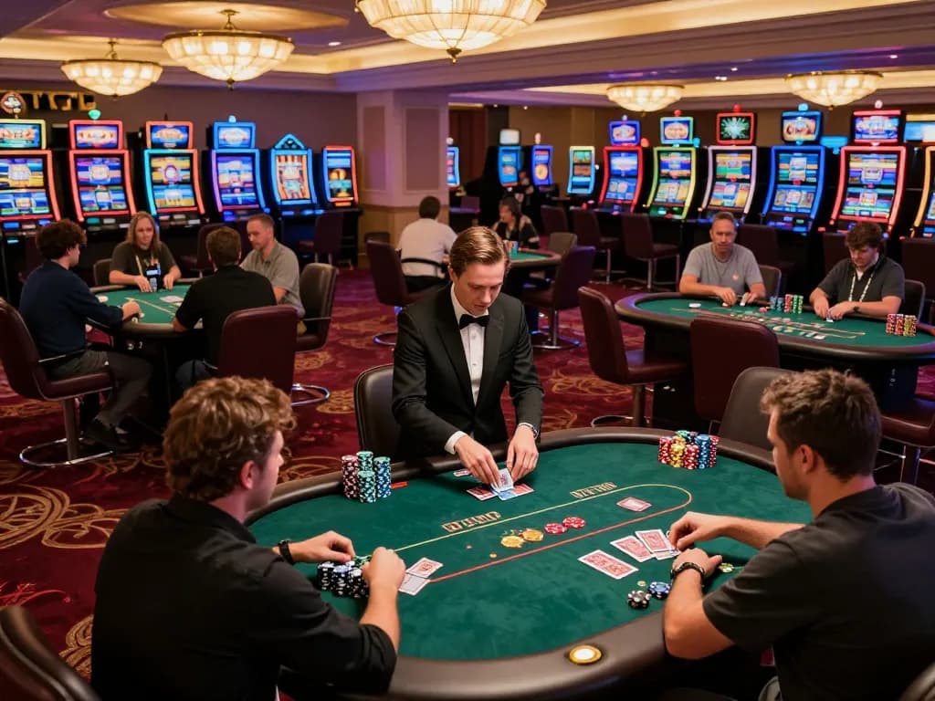 ONBET players enjoying dynamic poker action at vibrant tables with warm casino ambiance