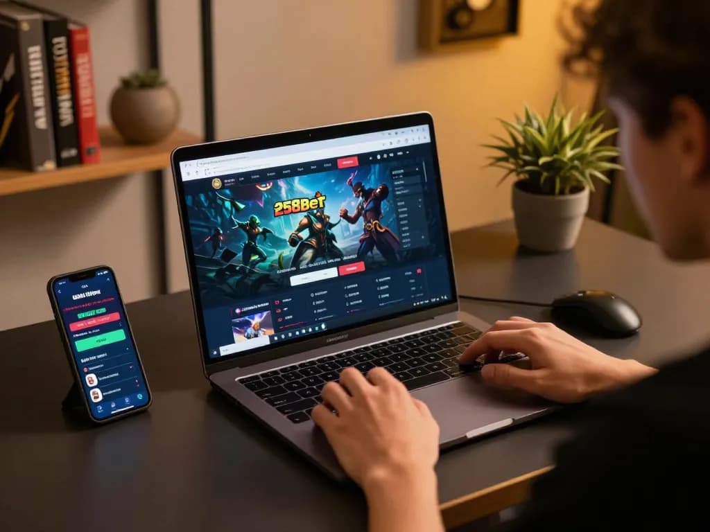 The player using 258bet platform for online casino betting, focused on strategic gameplay.