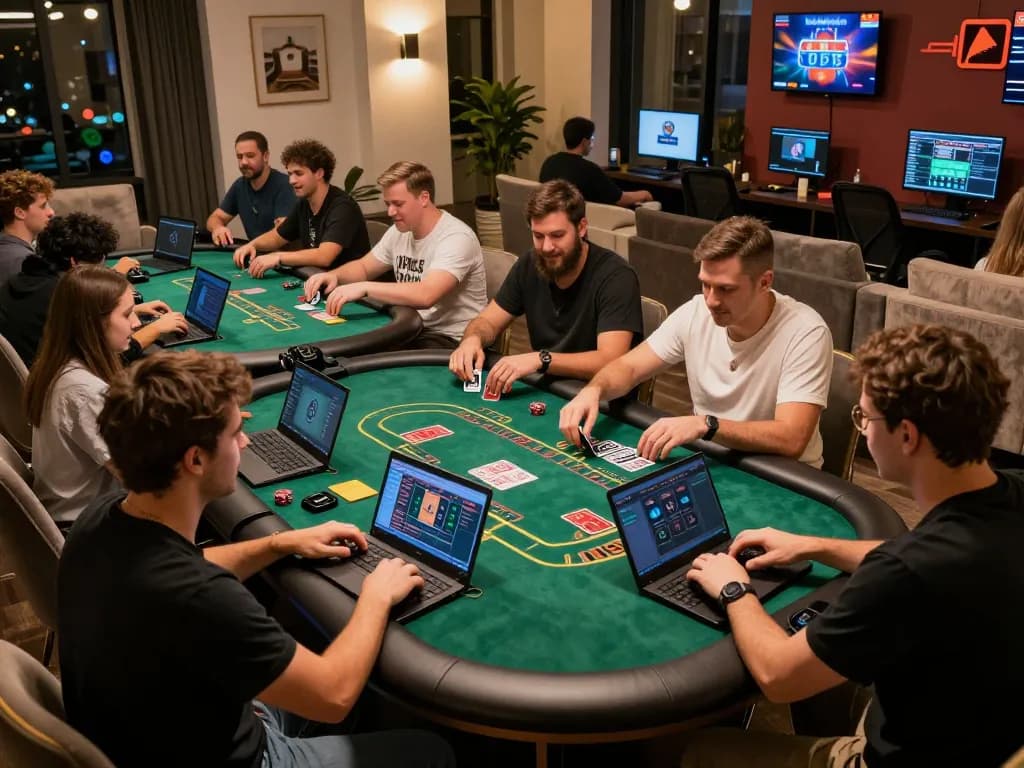 Players enjoying online blackjack at VIPWIN, showcasing a lively gaming atmosphere with dynamic gameplay.