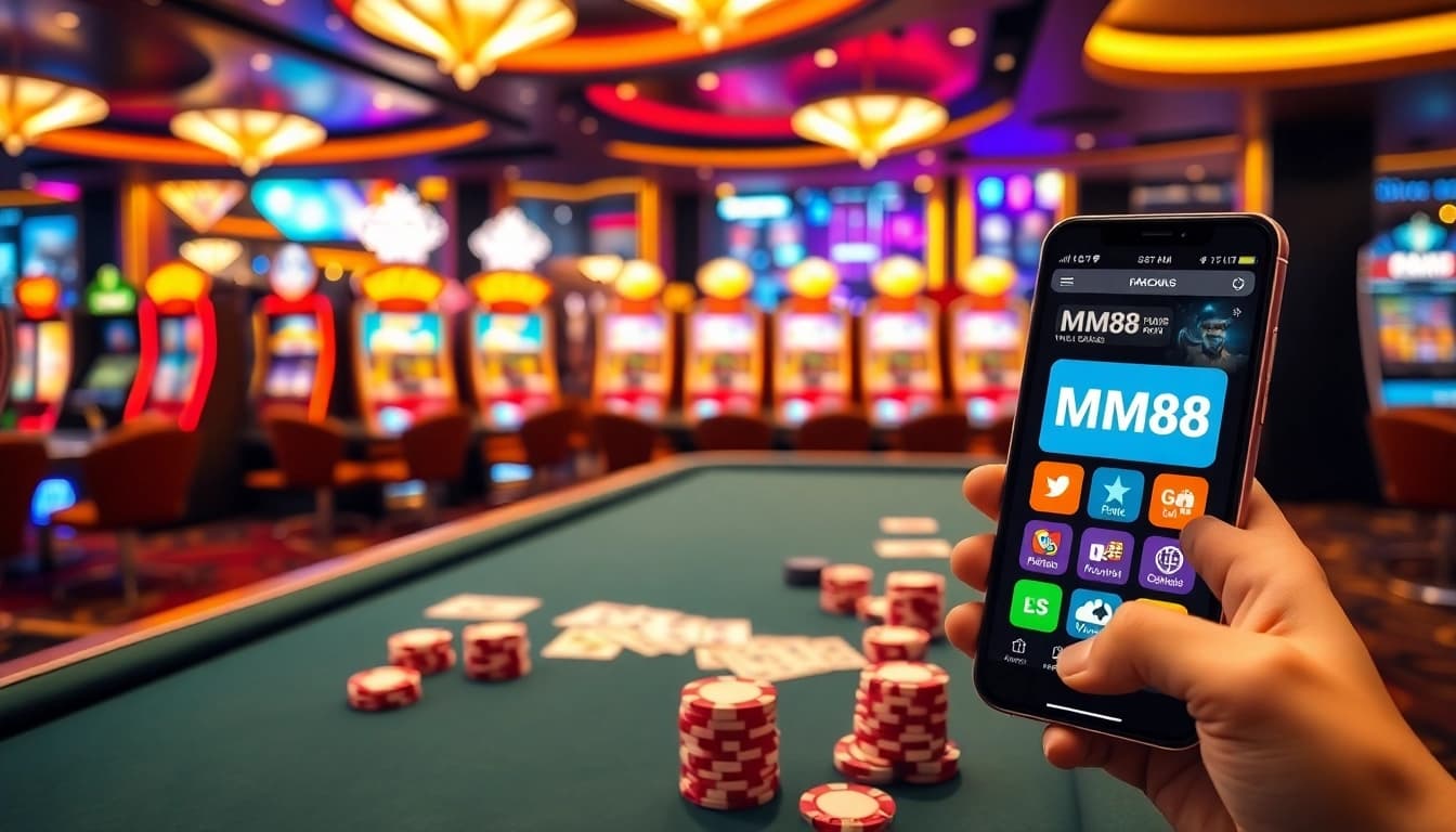 Engage in thrilling gameplay at MM88 with vibrant casino tables and exciting slot machines.