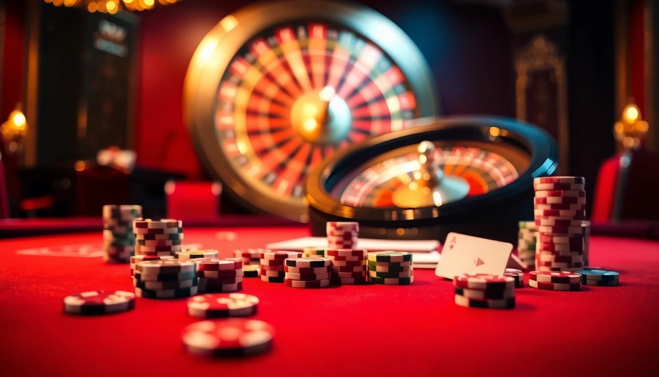 Engaging scene depicting rút tiền ee88 with vibrant casino table, cards, and chips.