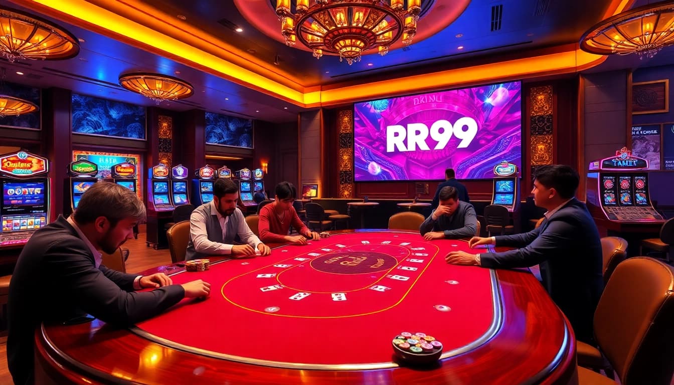 Engage in high-stakes action at RR99's vibrant casino tables filled with excitement.