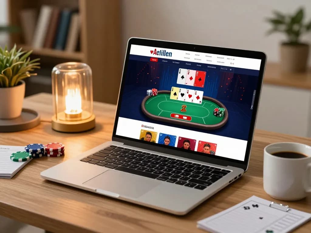 Engaging online poker gameplay on nk88 displayed on a cozy laptop, highlighting a strategic betting moment.