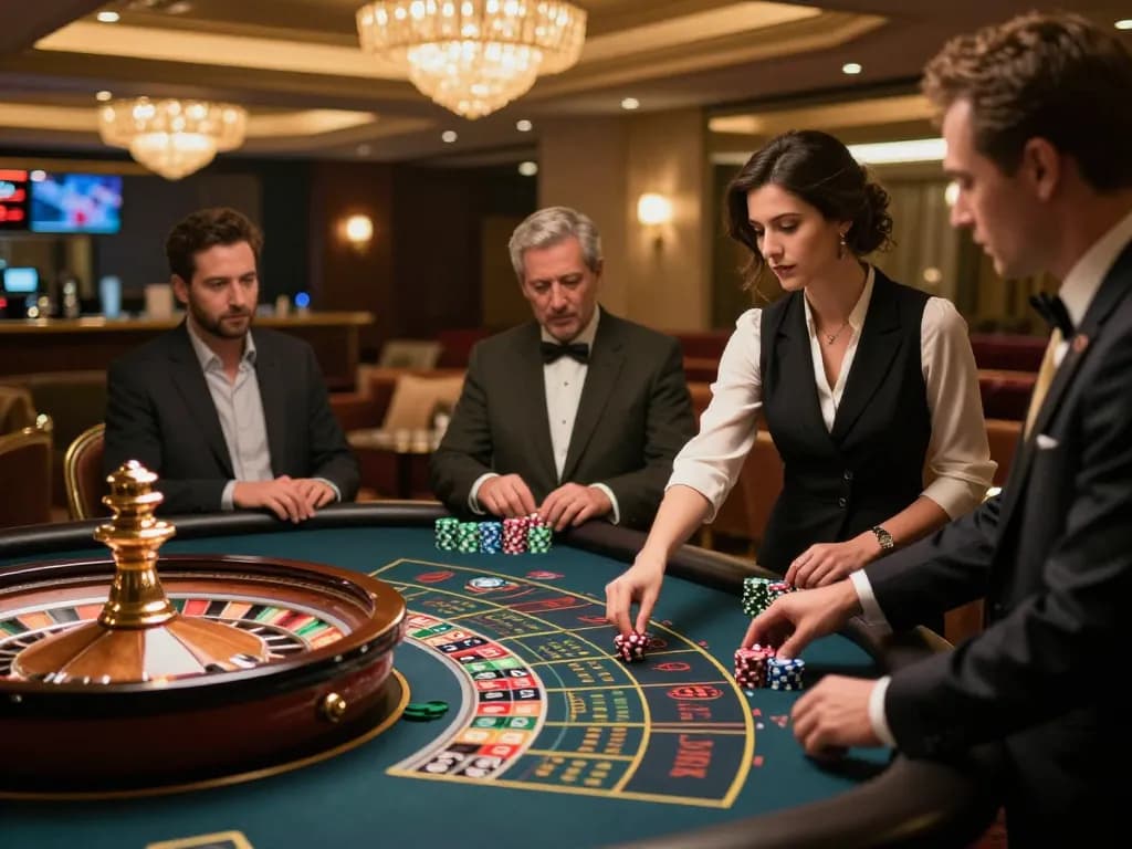 kuwin players placing bets at roulette table with exciting gambling atmosphere