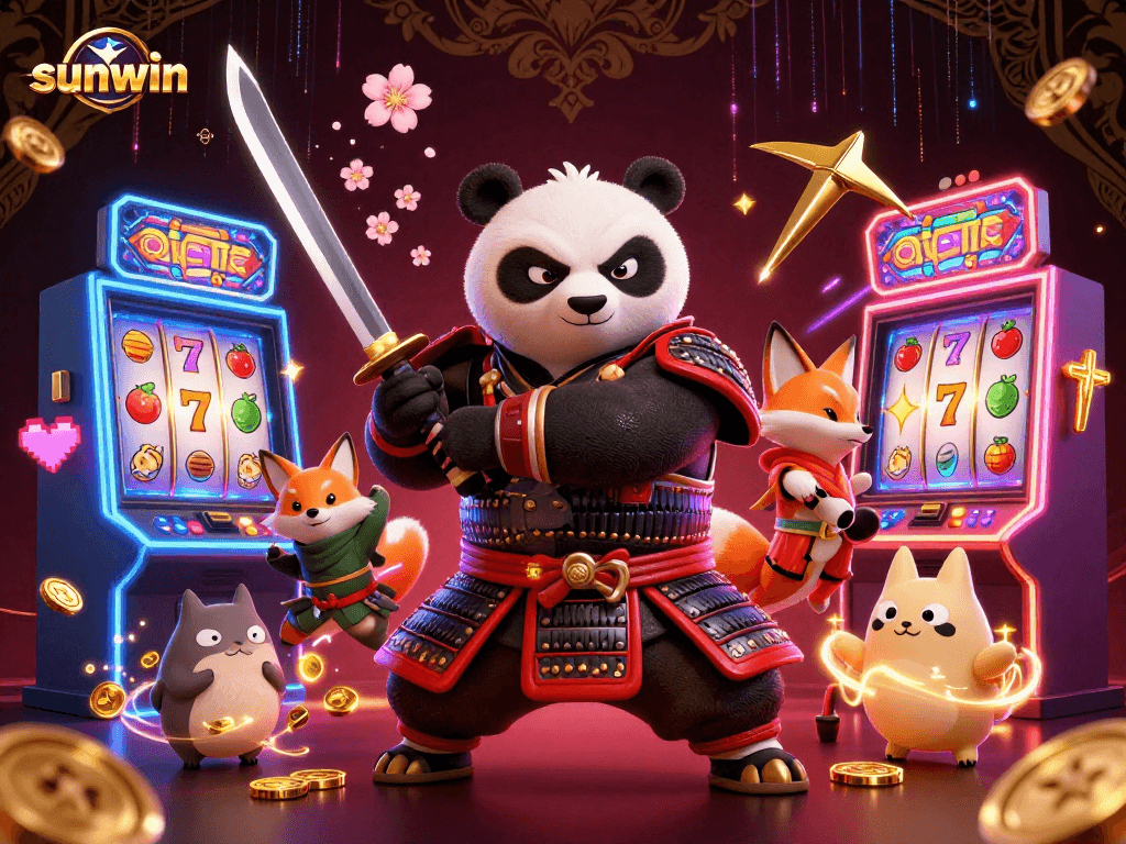 Experience slots like never before with sunwin's vibrant casino illustration featuring samurai panda and more.
