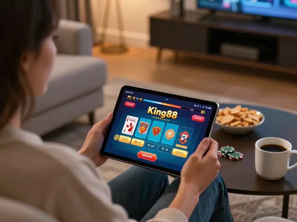 Engaging in king88 poker online from a cozy home setting with a tablet