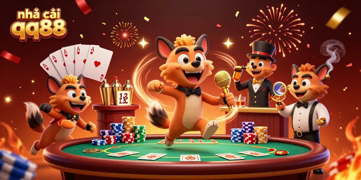 Experience vibrant gaming at nhà cái qq88 with animated hyenas in a lively casino scene, mixing fun and excitement.