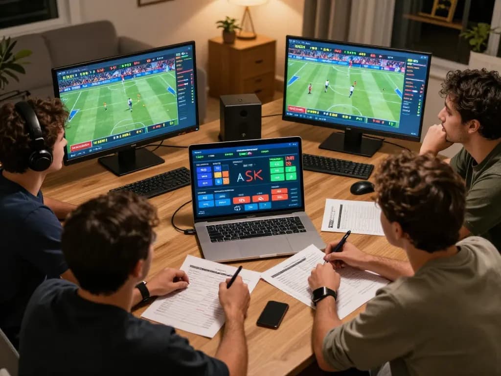 Engaging sports betting moment at home while analyzing Go8 events with friends.