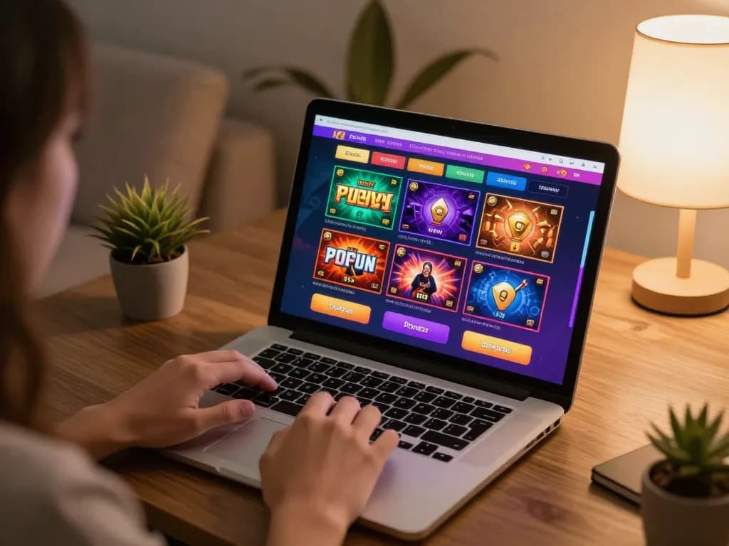 Zowin online gaming platform showcasing vibrant gameplay on a laptop in a cozy home setting.