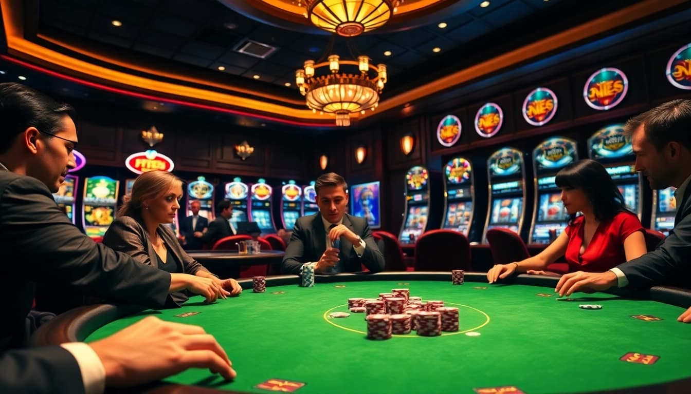 Experience thrilling poker action at F 168's luxurious casino tables with vibrant gameplay.