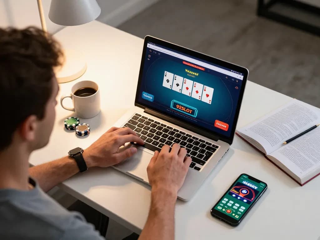 Player engaging in online poker using 92SLOT, showcasing strategic gameplay and a relaxed atmosphere