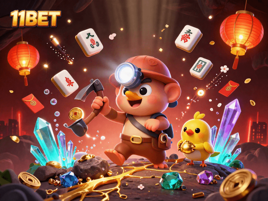 Experience thrilling gameplay at 11BET with a vibrant treasure hunt illustration featuring lucky elements.