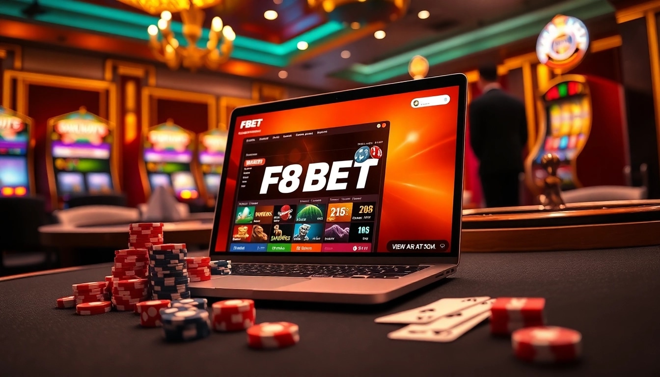Play thrilling games at f8bet.com with engaging poker chips and casino ambiance.