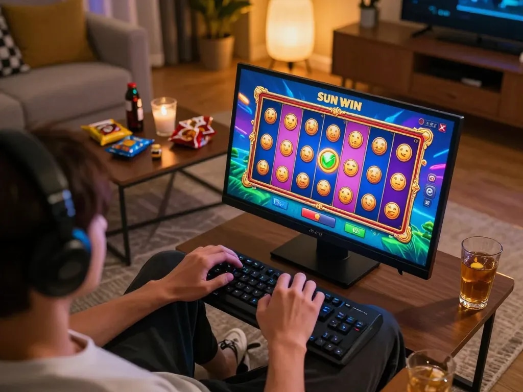 Player enjoying a thrilling slot game experience on the Sun Win app, showcasing excitement and engagement.