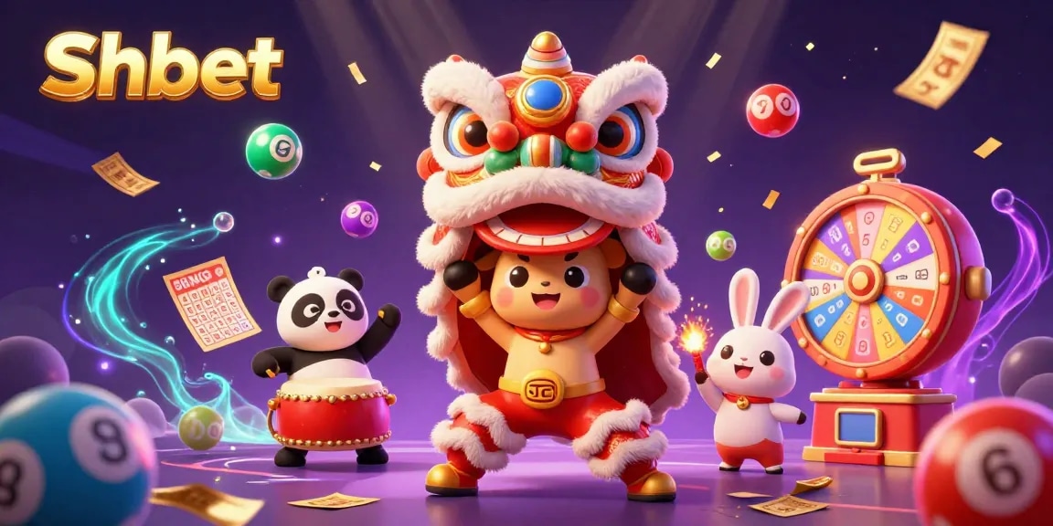 Experience the excitement of Shbet casino with vibrant lottery elements and festive characters!