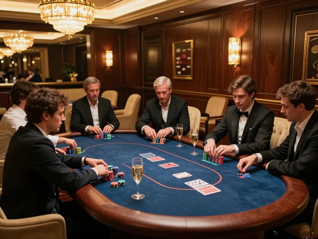 Experience high-stakes gaming at MM88 in a luxurious VIP poker room with elegant decor.
