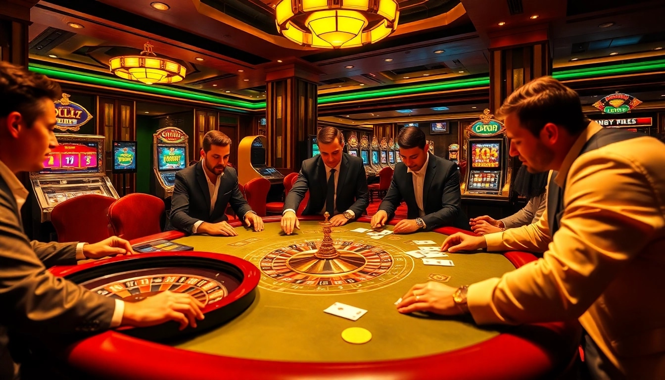 Engaging gamblers at a poker table while experiencing kèo nhà cái hôm nay in a luxurious casino setting.