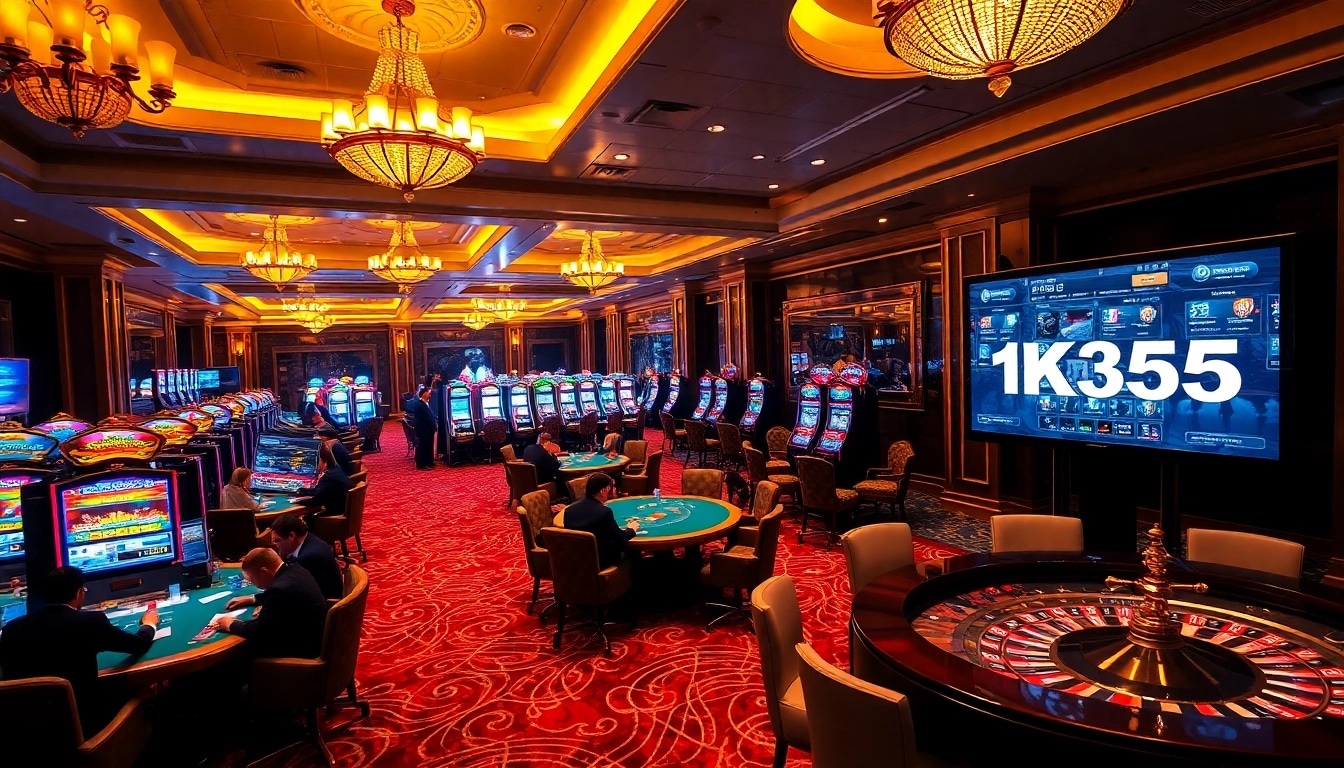 Experience the thrill of winning at the glamorous casino scene inspired by https://kjc365.com/ with lively players, roulette wheels, and slot machines.