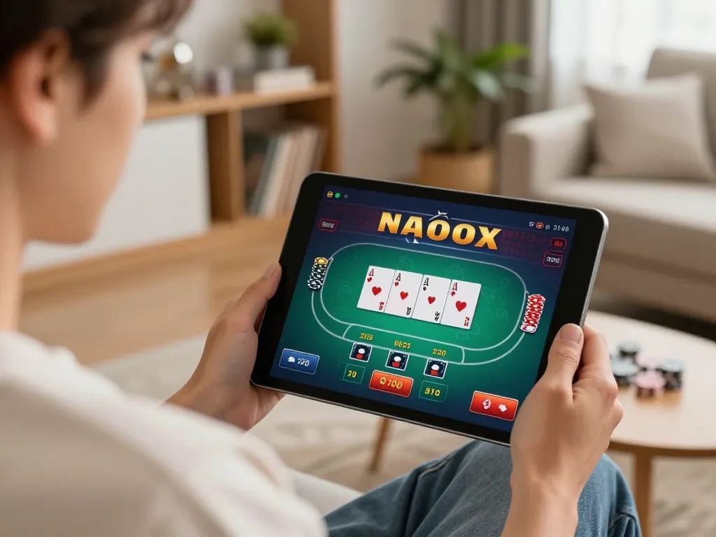 Engaging in online casino gaming at https://xx88.day/ with a tablet in a comfortable home setting.