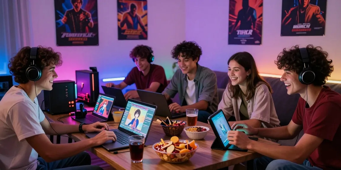 Friends enjoying ecchi games online together in a cozy gaming setup