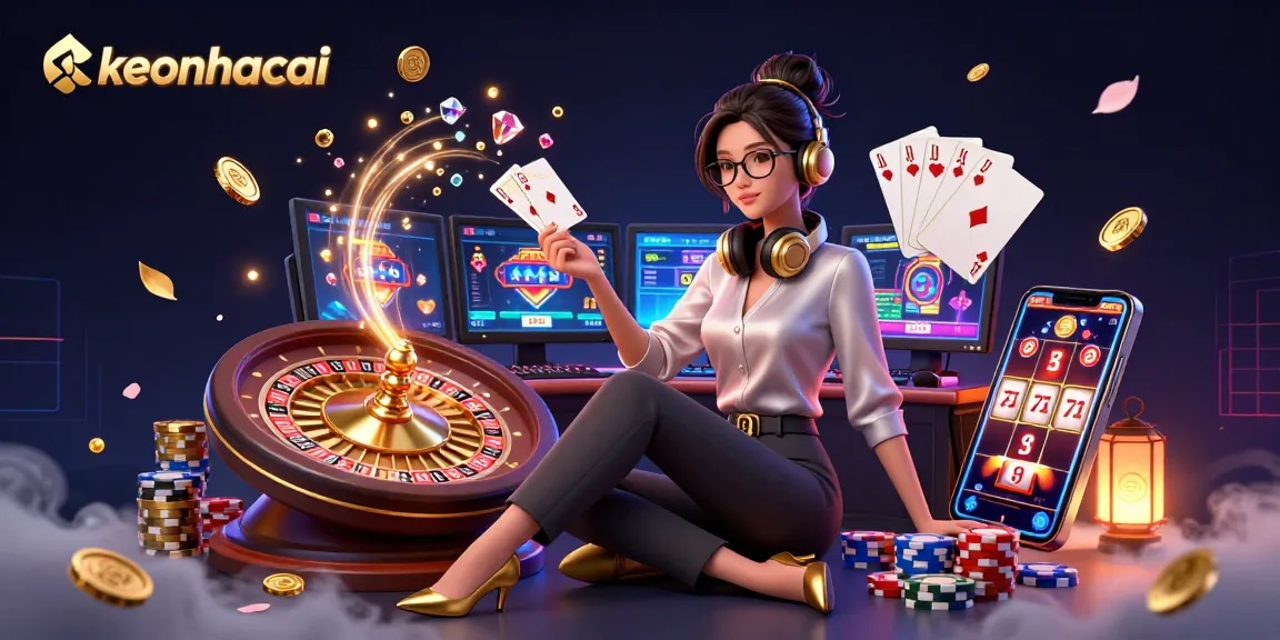 Experience immersive gaming with keonhacai as a professional gamer navigates thrill with casino elements.