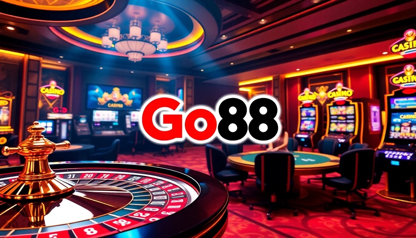 Enjoying an exciting game at Go88 casino with vibrant roulette and poker tables.