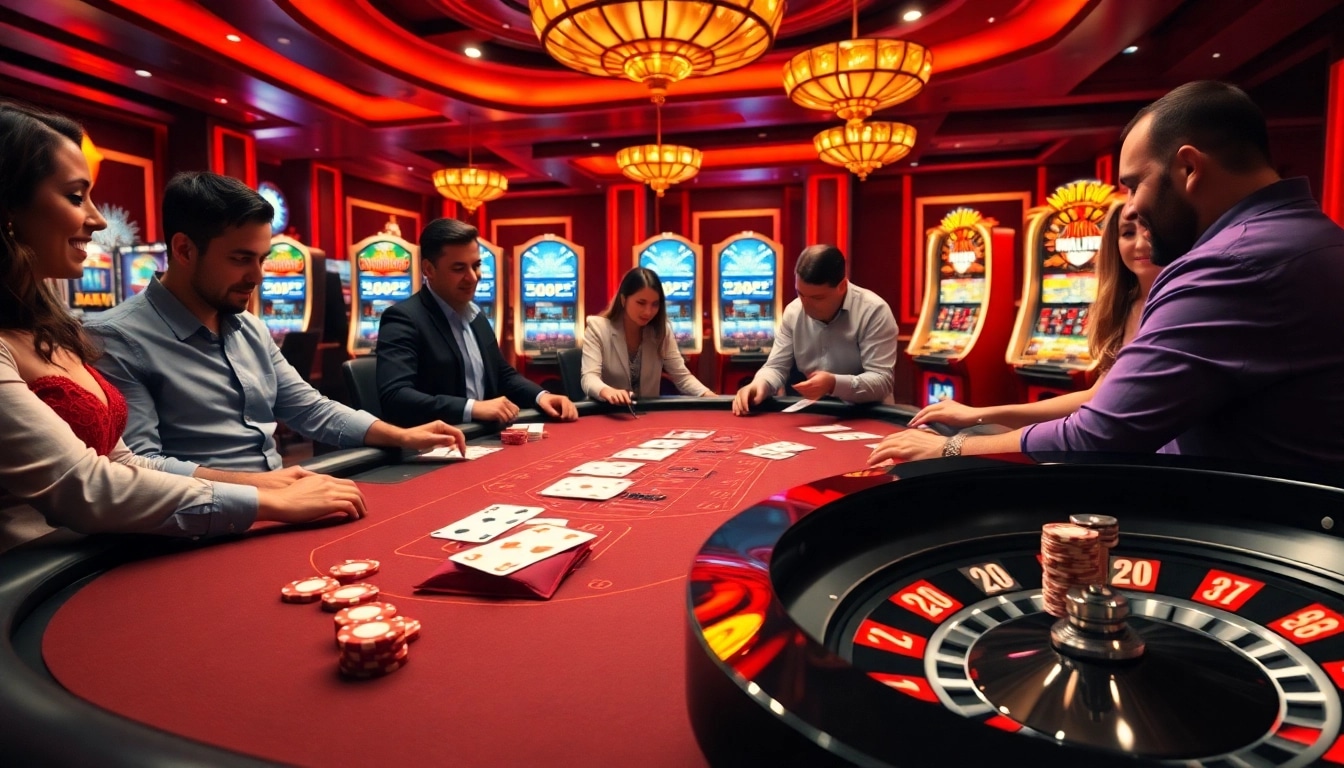 GO 8 gaming table where excited players engage in blackjack action with vibrant casino atmosphere.