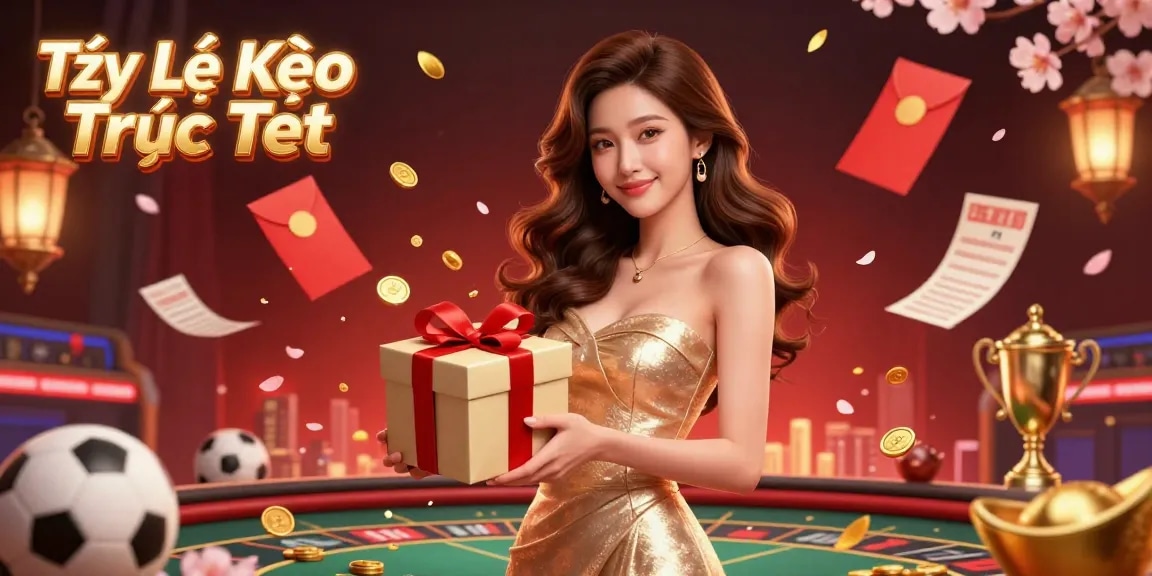 Tỷ Lệ Kèo Trực Tiếp highlights a glamorous Asian woman in a casino, immersed in vibrant betting activities.