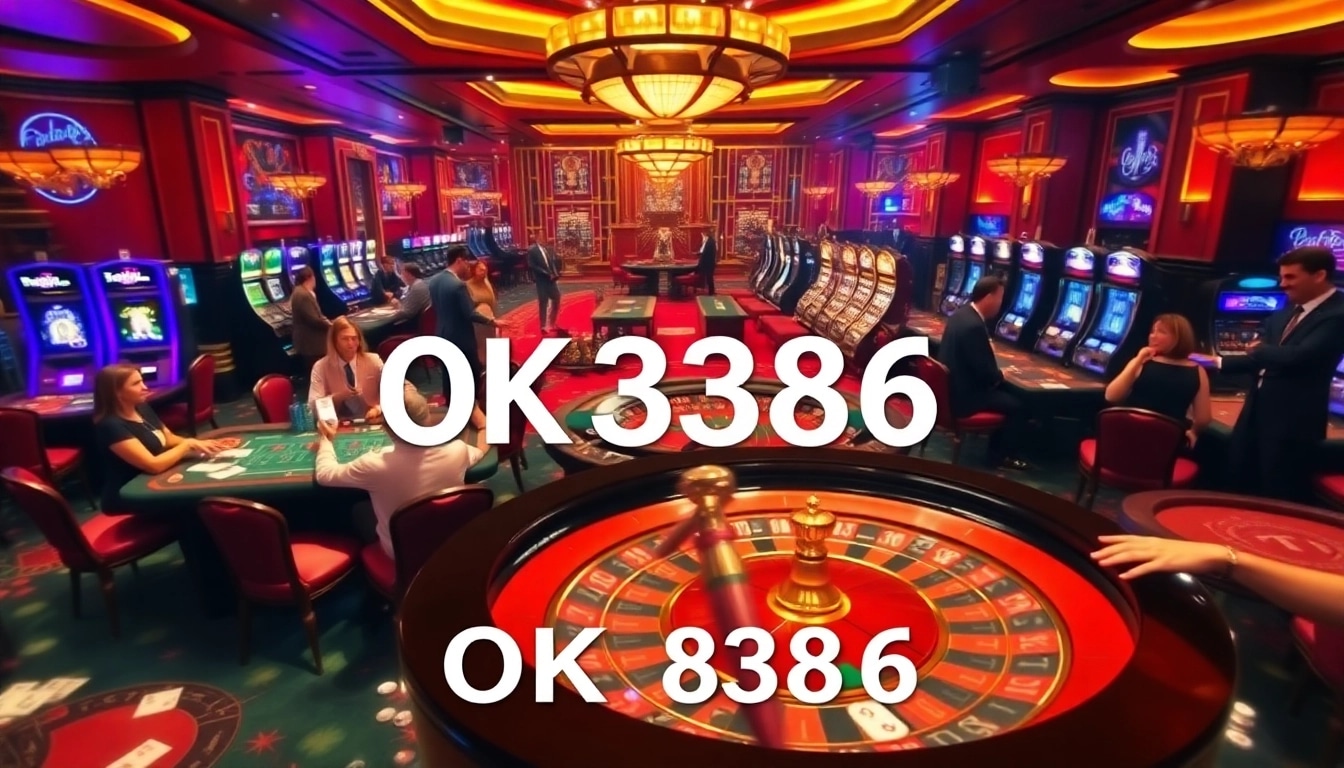 Engaging OK 8386 casino scene showcasing vibrant gaming tables and slot machines.