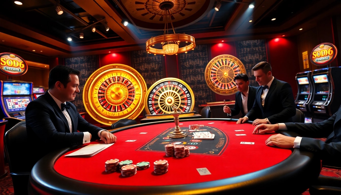 SODO66 players engage in an exciting casino experience at a luxurious poker table.